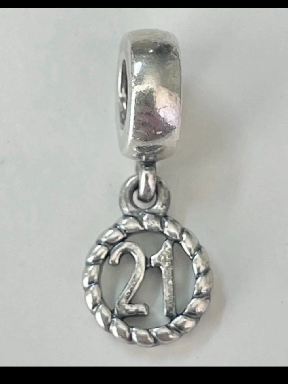 Pandora Sterling Silver Rope Circle '21' Dangle Charm